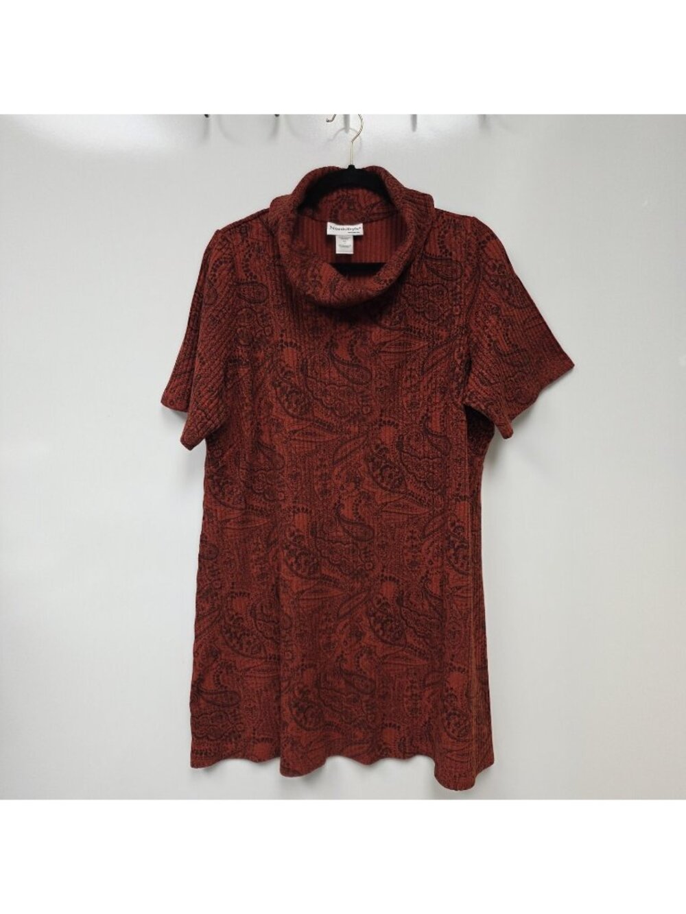 NorthStyle Blouse Womens 2X Plus Orange Cowl Neck Short Sleeve Paisley Tunic